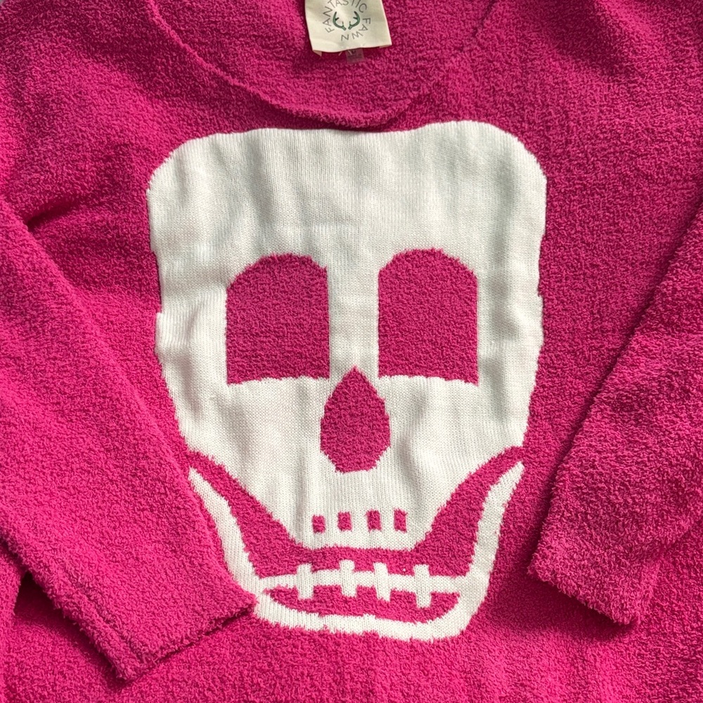 Fantastic Fawn Fuchsia Skull Crew Neck Sweater